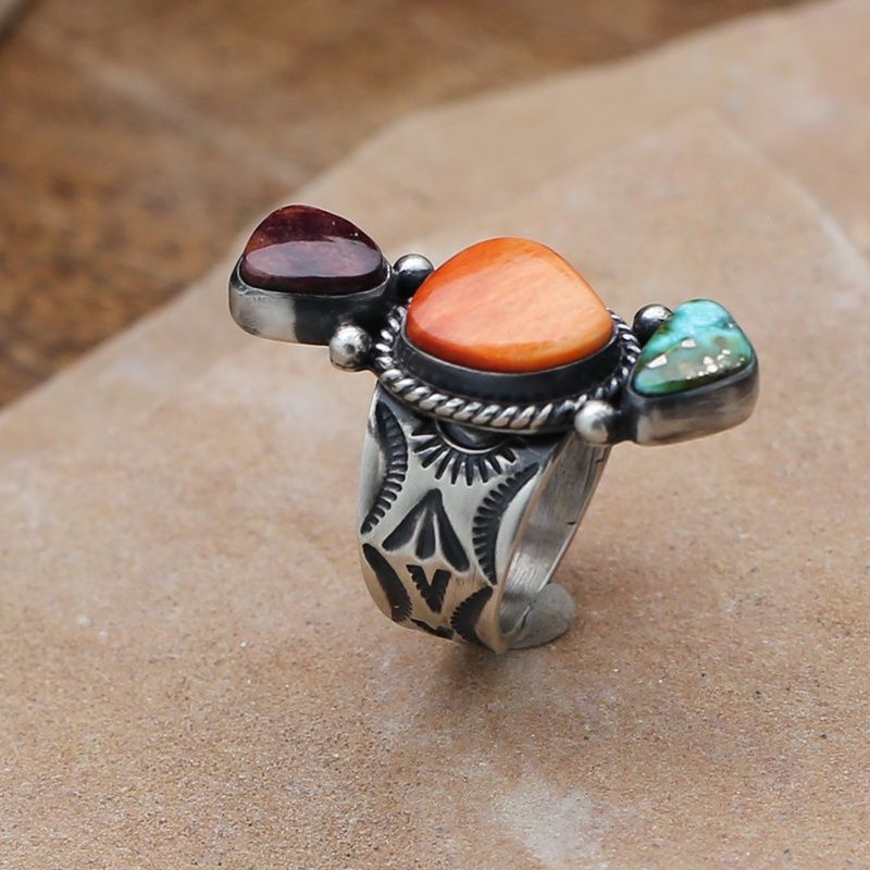 3-stone multicolor adjustable ring, Size: Bil853