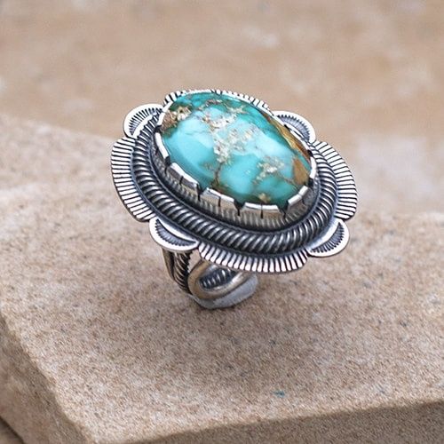 Square twist wire Royston turquoise ring, Ring Size: SWS253