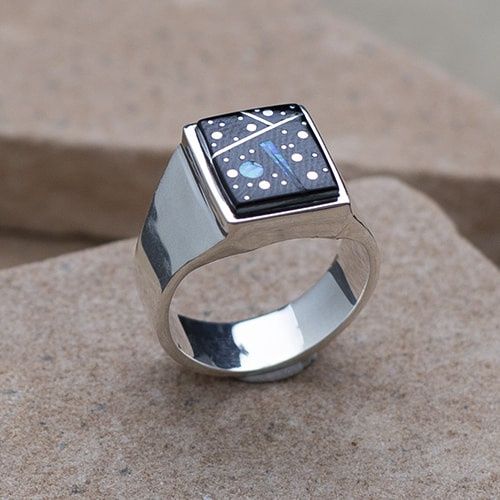 Rectangular shape inlay ring, Night Sky design, Ring Size: NS123