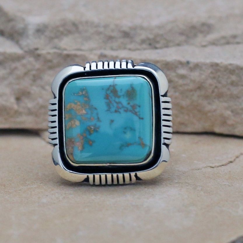 Square Royston turquoise ring, Ring Size: ANA1243