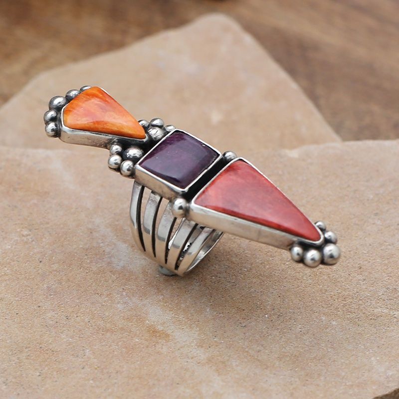 Extra long spiny oyster shell ring, Ring Size: BIL854