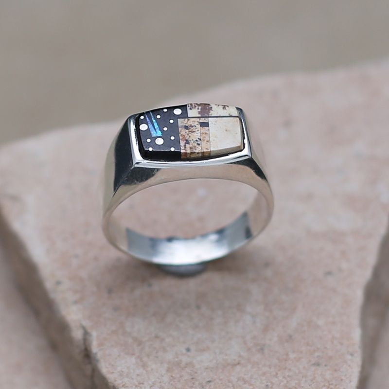 Small oval adobe pueblo inlay ring, Ring Size: R33P