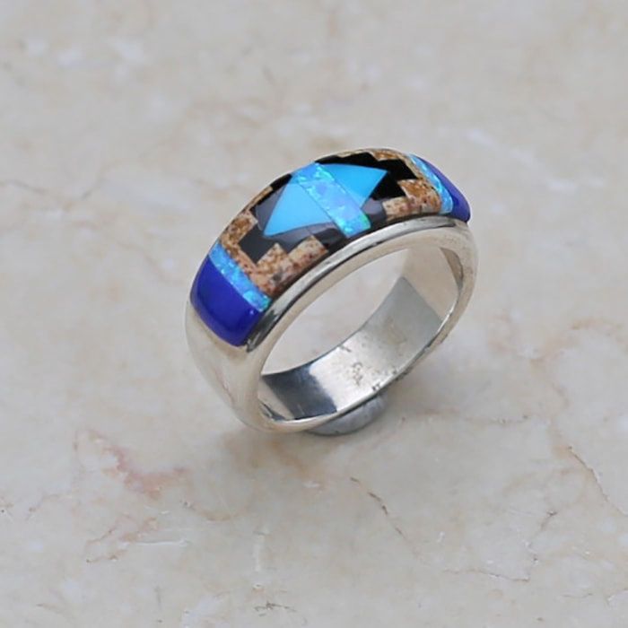 Blue rug pattern ring, Ring Size: SR2363