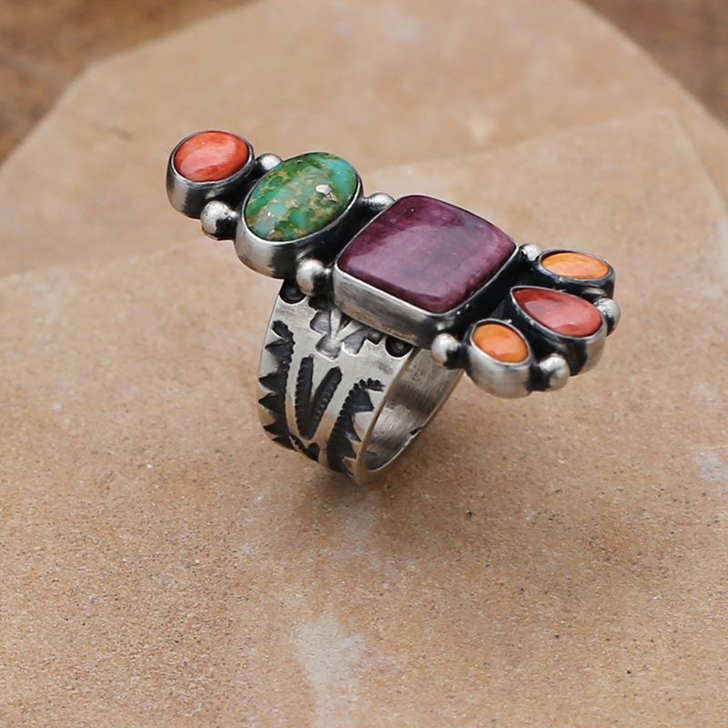 Multicolor cluster adjustable ring, Ring Size: Bil849