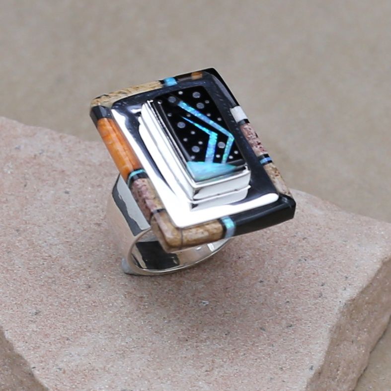 Unique styled rectangular ring, Ring Size: R37N