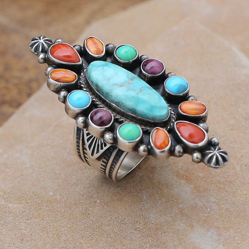 Large multicolor cluster ring, Ring Size: BC1463