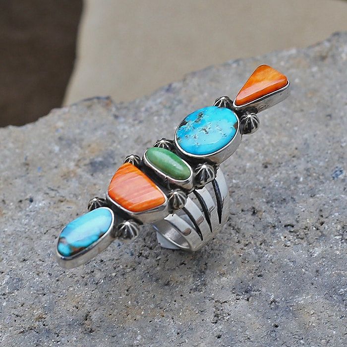 Narrow multi-color &quot;picasso&quot; ring, Ring Size: BIL663