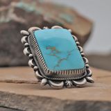 large rectangular ring w/ Kingman Turquoise, Ring Size: RB225