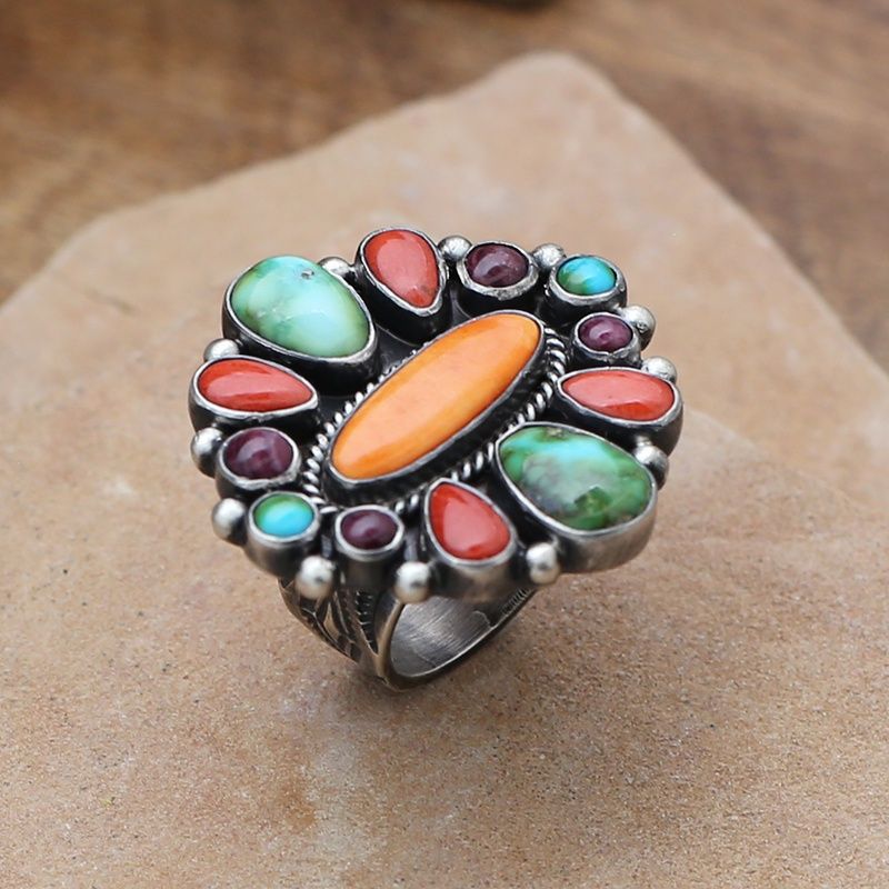 Large oval multicolor cluster ring, Ring Size: Bil855