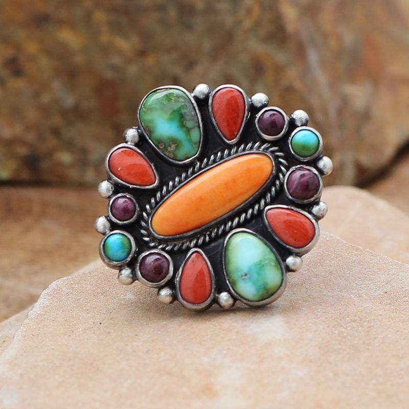 Large oval multicolor cluster ring