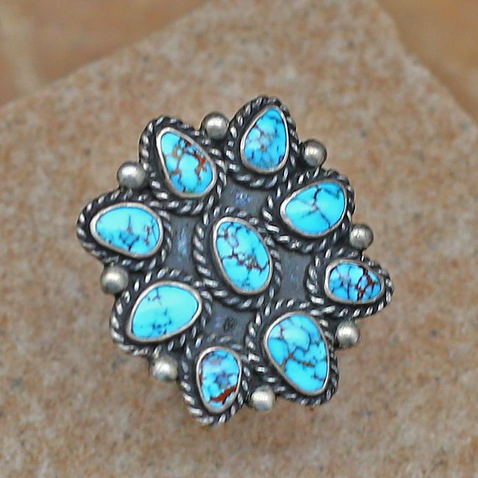 Spiderweb Lone Mountain turquoise cluster ring