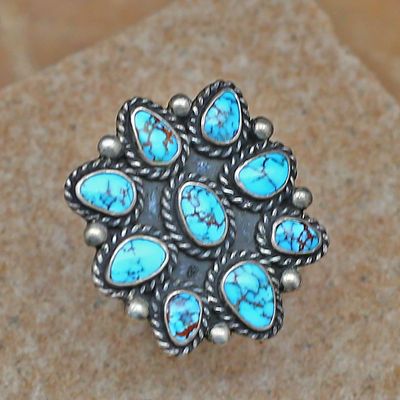 Spiderweb Lone Mountain turquoise cluster ring