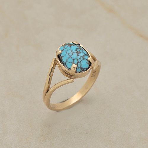 1970&#39;s prong set Lone Mountain turquoise ring in 14kt gold