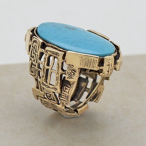 Contemporary 14kt Gold ring w/Morenci Turquoise, Ring Size: Vintage101
