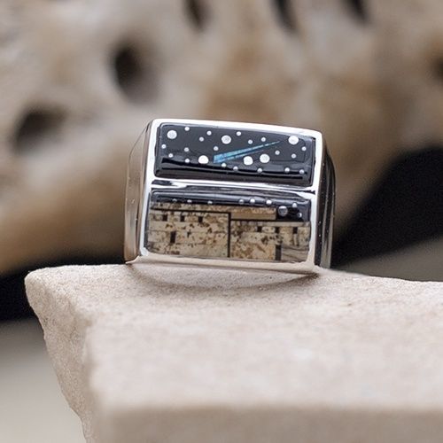 Dual pattern Night Sky &amp; Adobe Pueblo, Ring Size: AP111