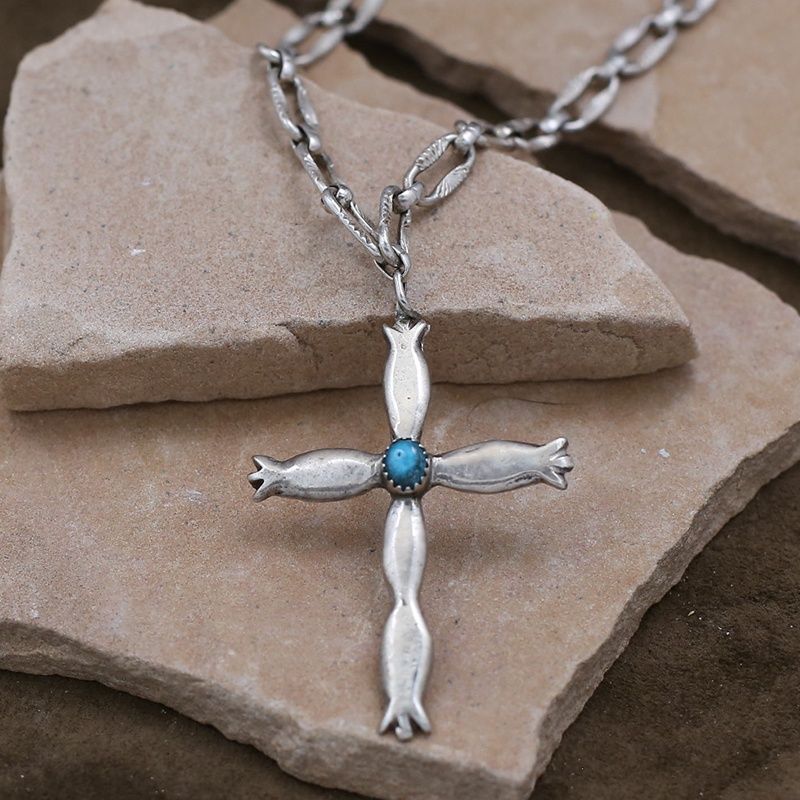 Vintage cross pendant w/ handmade chain