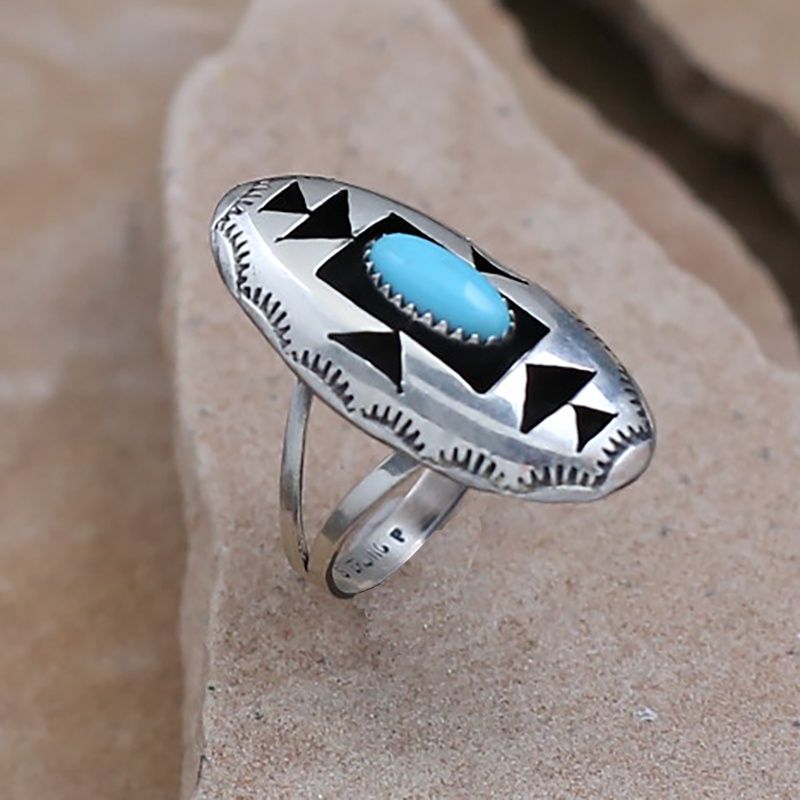 Navajo &quot;shadow box&quot; ring w/turquoise