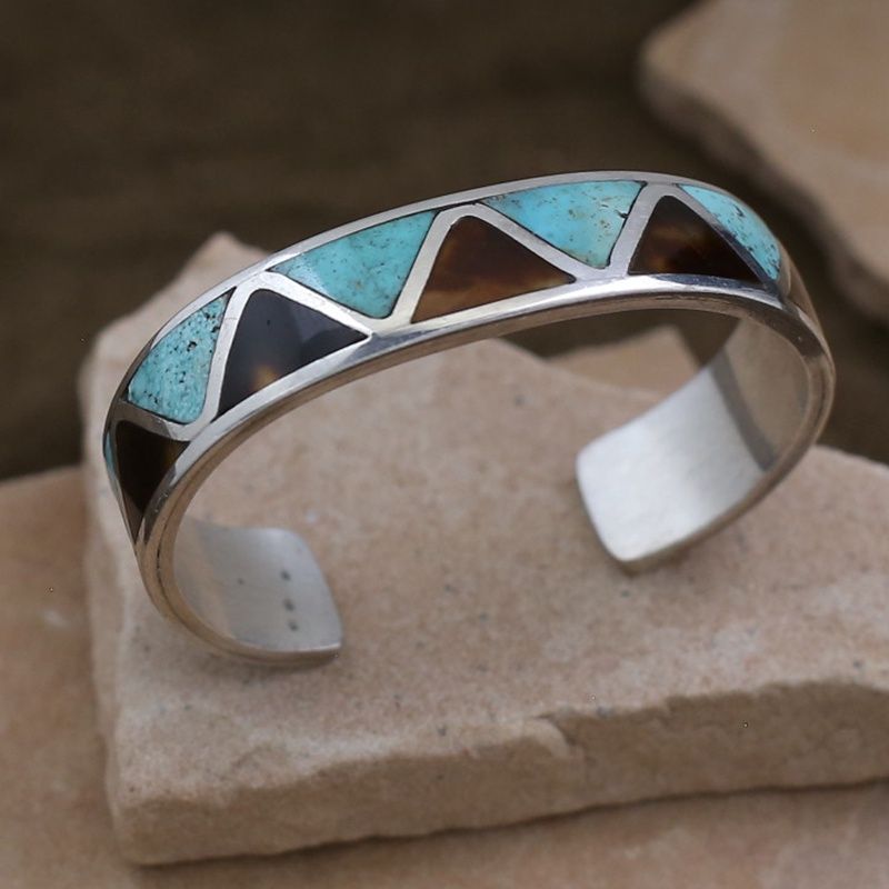 1970&#39;s tortoise &amp; turquoise inlay bracelet