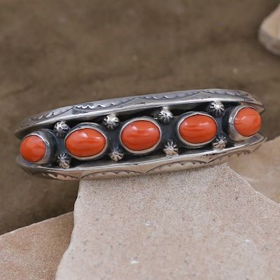 1970&#39;s heavy silver &amp; coral bracelet