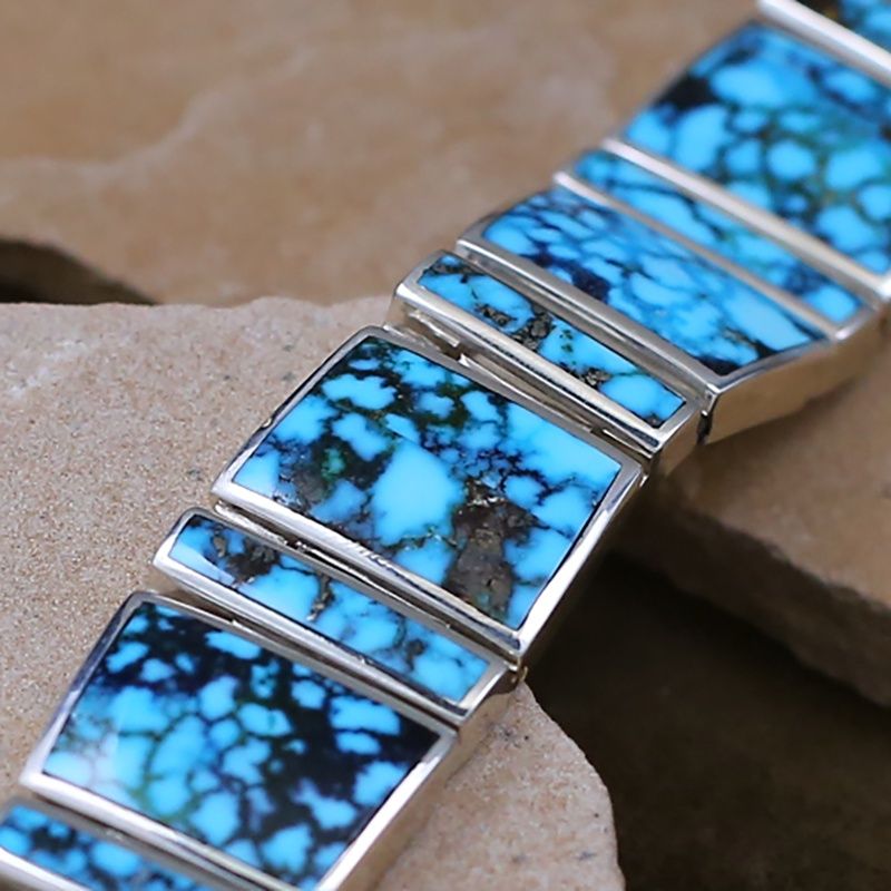 Extra large link bracelet w/ spider web Kingman turquoise