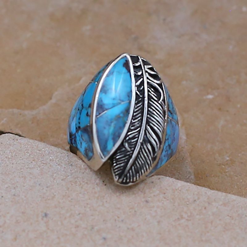 Feather ring w/ inlay Bisbee turquoise
