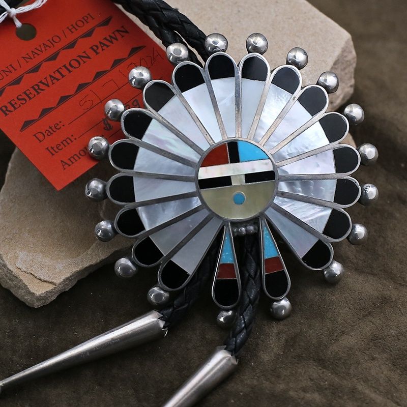 Pawn jewelry- Large SunFace Zuni bolo tie