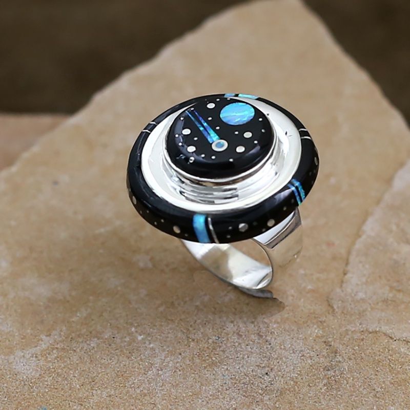 Double inlay round Night Sky ring