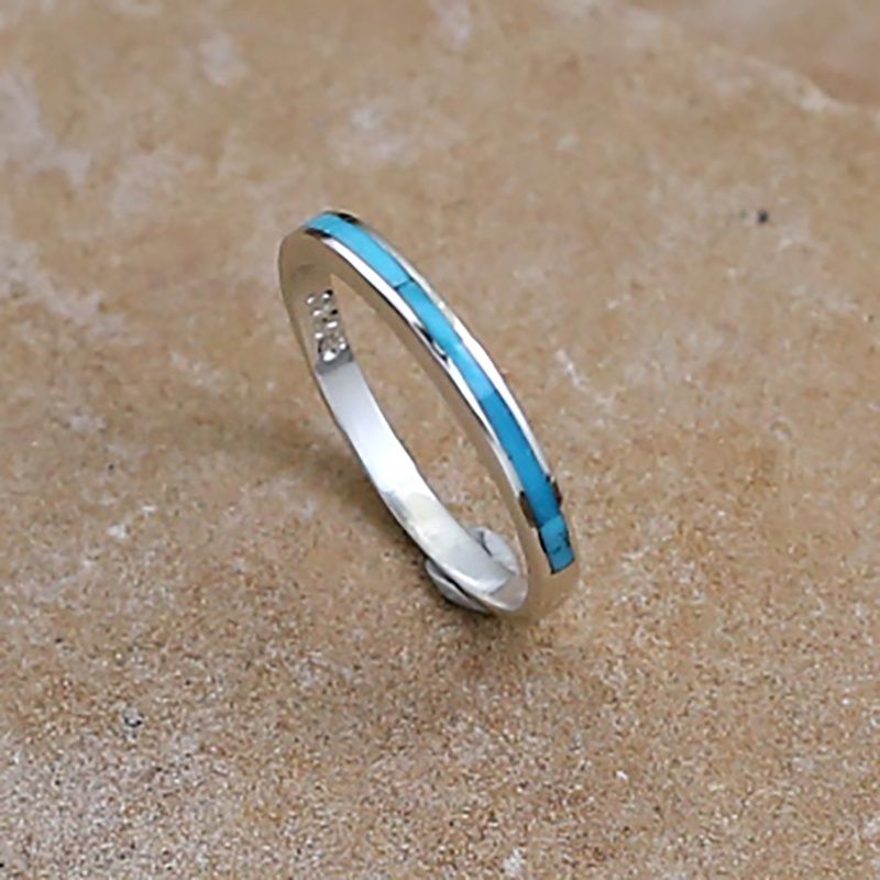 Thin turquoise inlay band ring