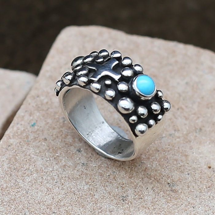 Thin Rain Drop design ring w/ turquoise, Ring Size: BIL230