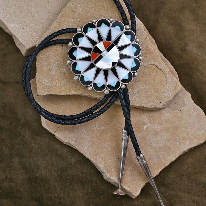 Large Zuni sunface bolo tie