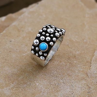 Thin band " Rain Drop " design ring w/turquoise