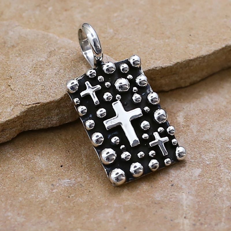 Rectangular pendant w/rain drop&amp; crosses