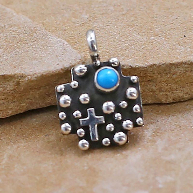 Mini cross pendant w/ Rain drop design &amp; turquoise