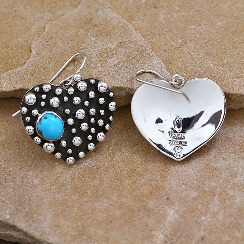 Large heart dangle earrings- Rain Drop design