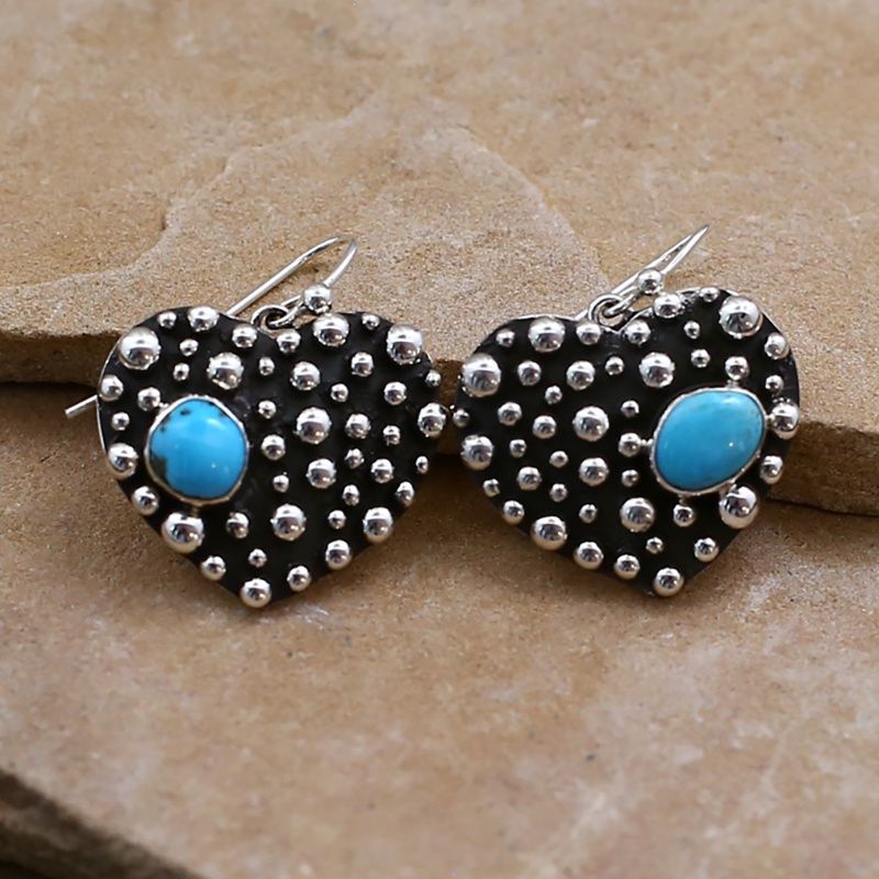 Large heart dangle earrings- Rain Drop design