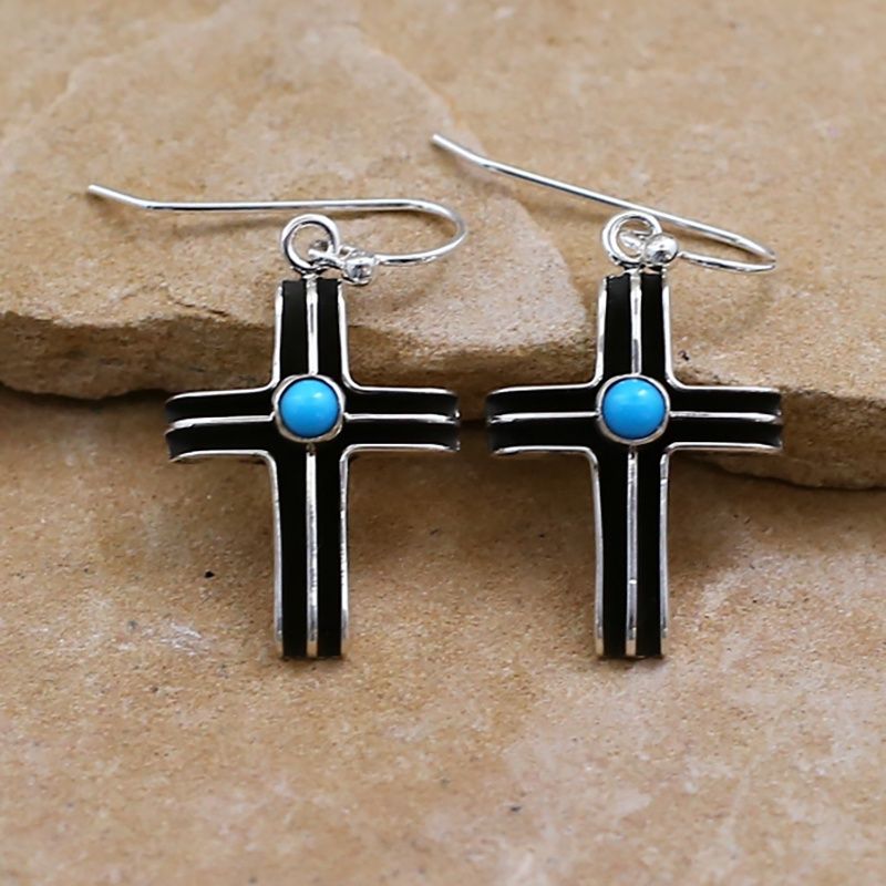 Dangle cross earrings w/ turquoise