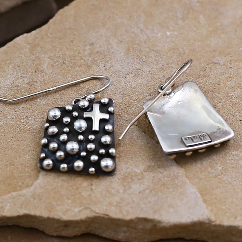 Cross &amp; Rain Drop design silver earrings