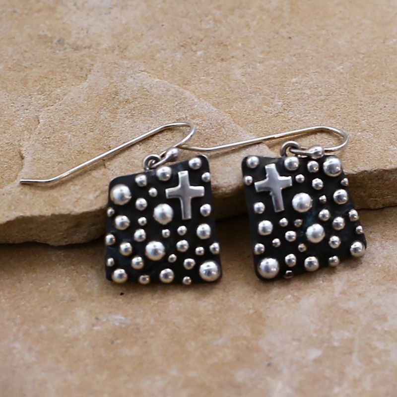 Cross &amp; Rain Drop design silver earrings