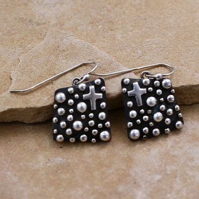 Cross &amp; Rain Drop design silver earrings