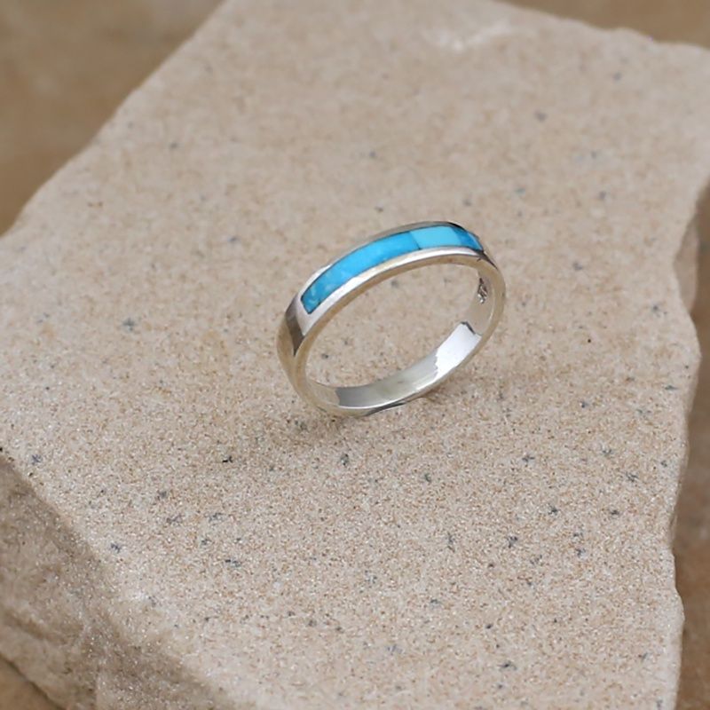 Sterling silver band ring w/ turquoise