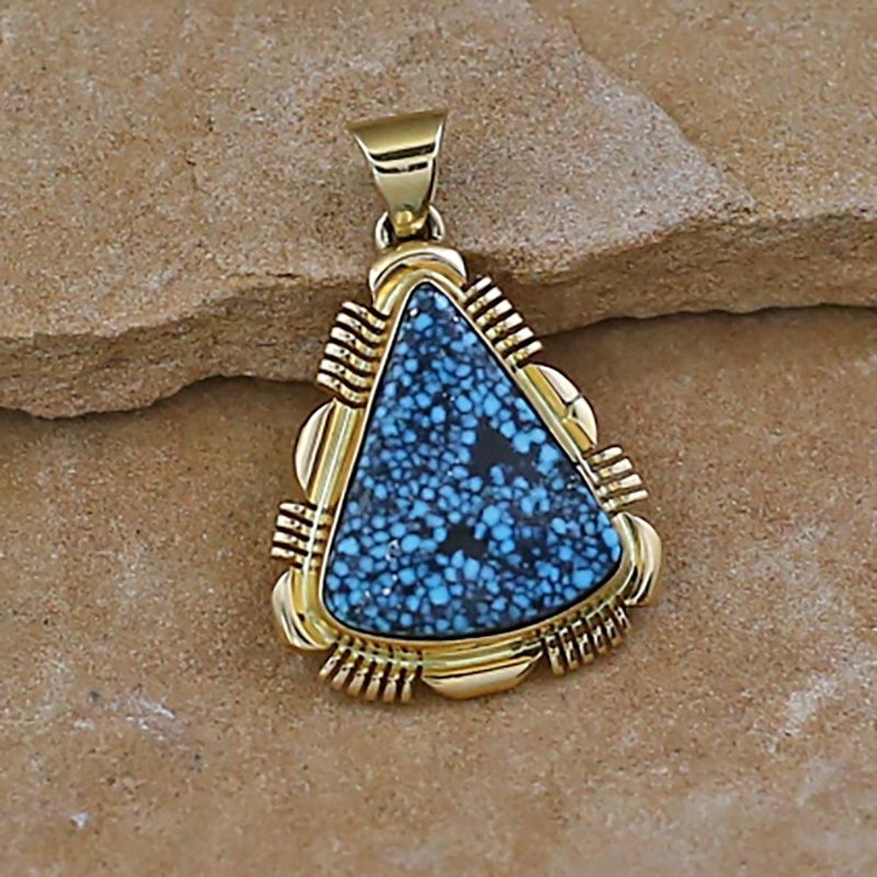 14kt gold spiderweb turquoise pendant