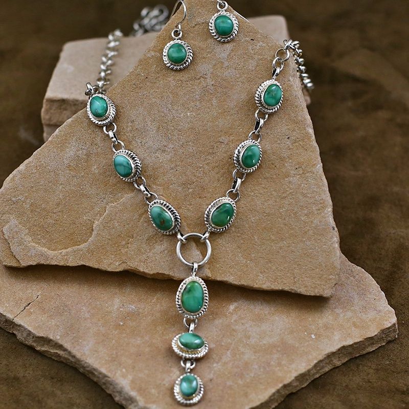 9 stone Lariat style necklace w/ Sonoran turquosie