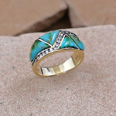 Sonoran turquoise ring w/ channel set diamonds