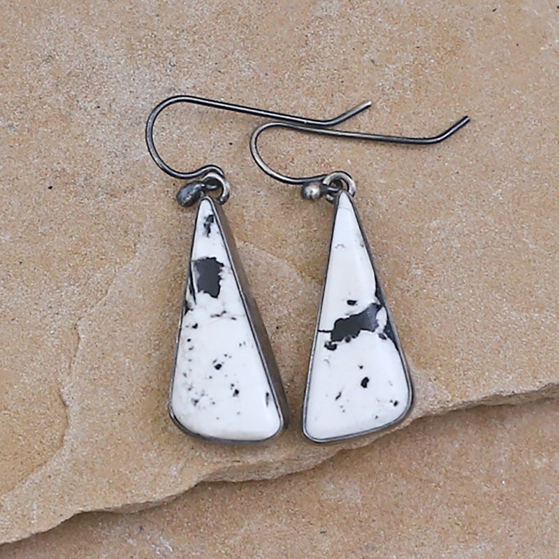 Dangle white buffalo earrings by artist Bernyse Chavez
