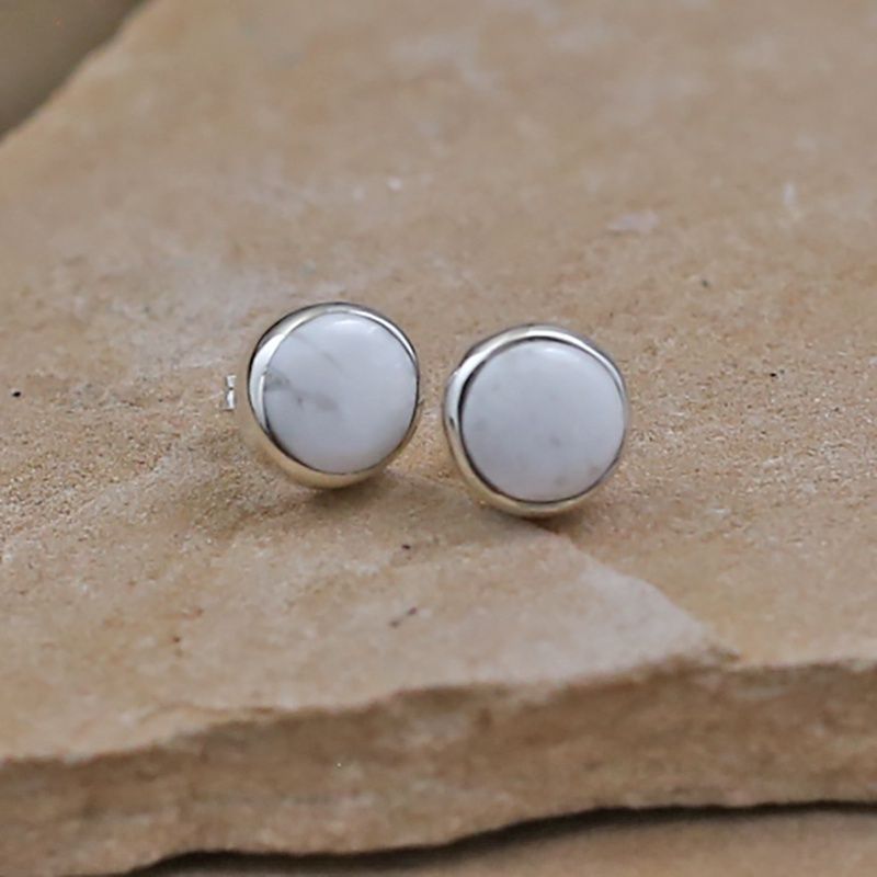 8mm round stud earrings w/ white buffalo stone