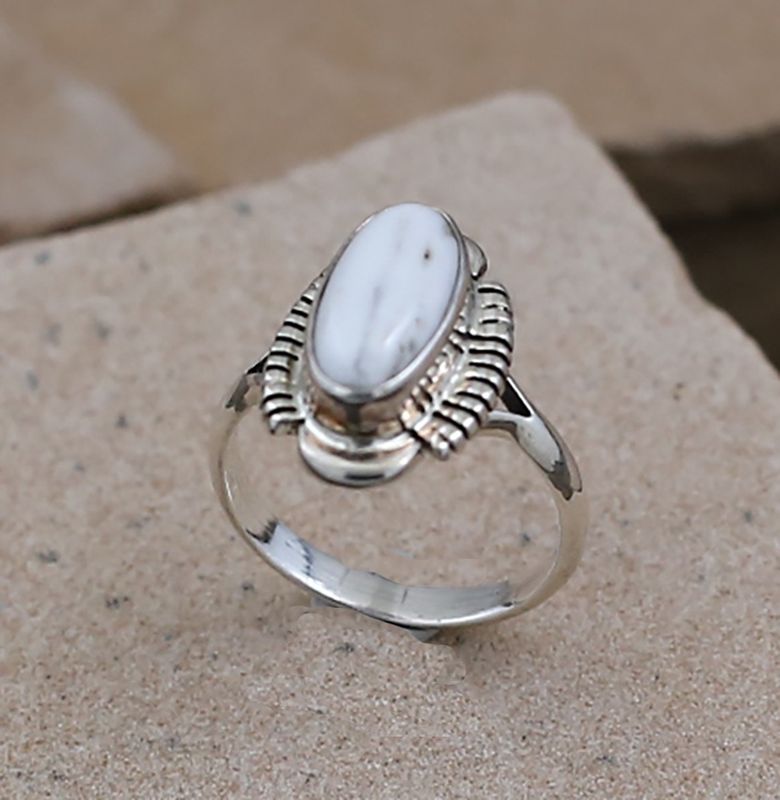 Small oval White Buffalo stone ring