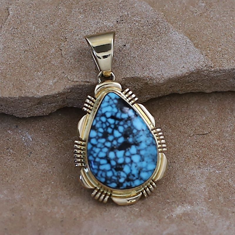 14kt gold - Kingman spiderweb turquoise pendant