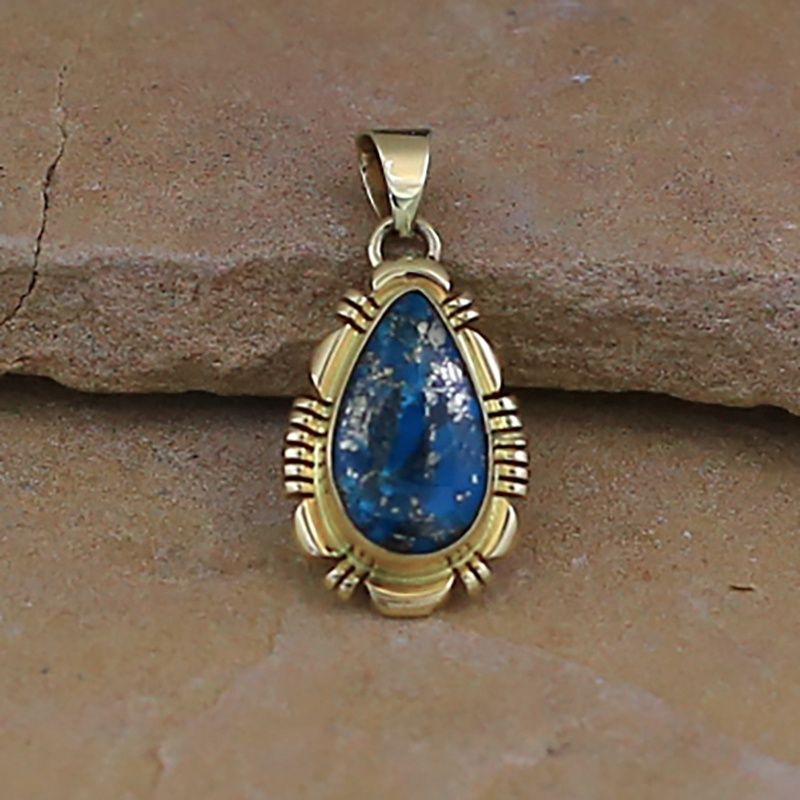 Small 14kt gold pendant- Morenci turquoise