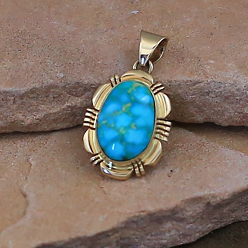 14kt gold Small pendant-Kingman &quot;waterweb&quot; turquoise