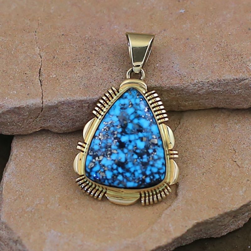 14kt gold pendant w/ Kingman &quot;spiderweb&quot; turquoise